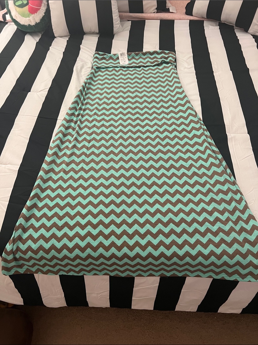 Windsor Chevron Maxi Skirt in Mint and Brown
